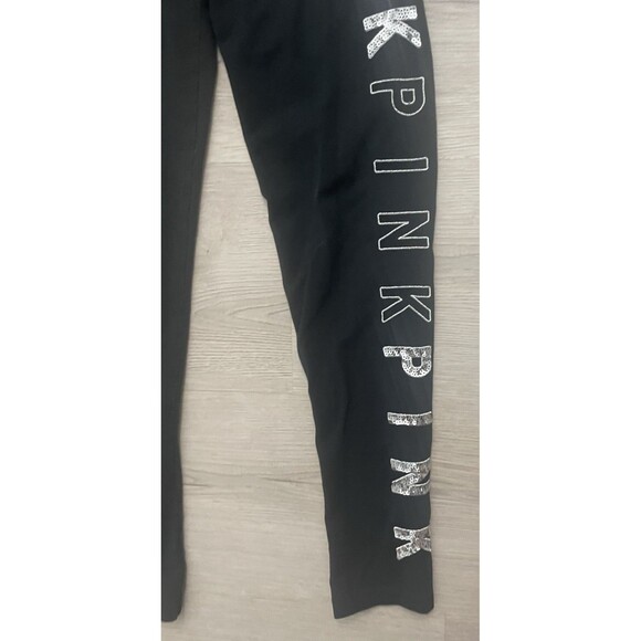 PINK Yoga Leggings sequin Bling Black Y2K Victoria’s Secret VS Pants medium - Picture 3 of 10